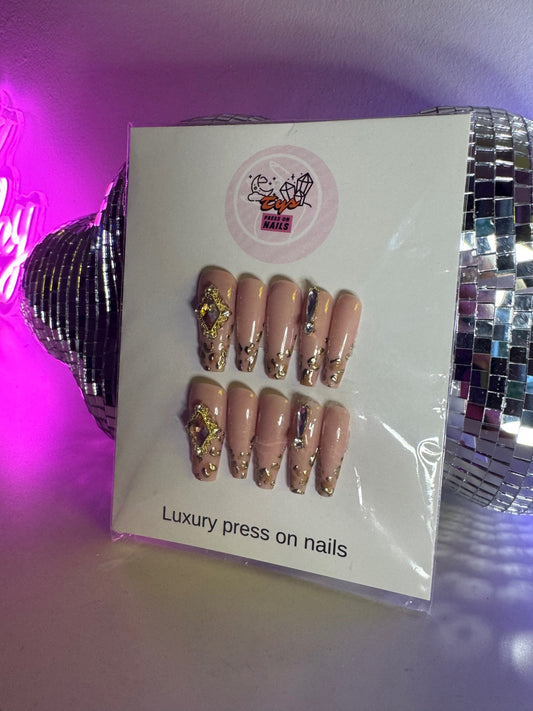 Nude, gold animal print & gem stones