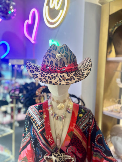 Flame Heart Leopard Cowboy Hat