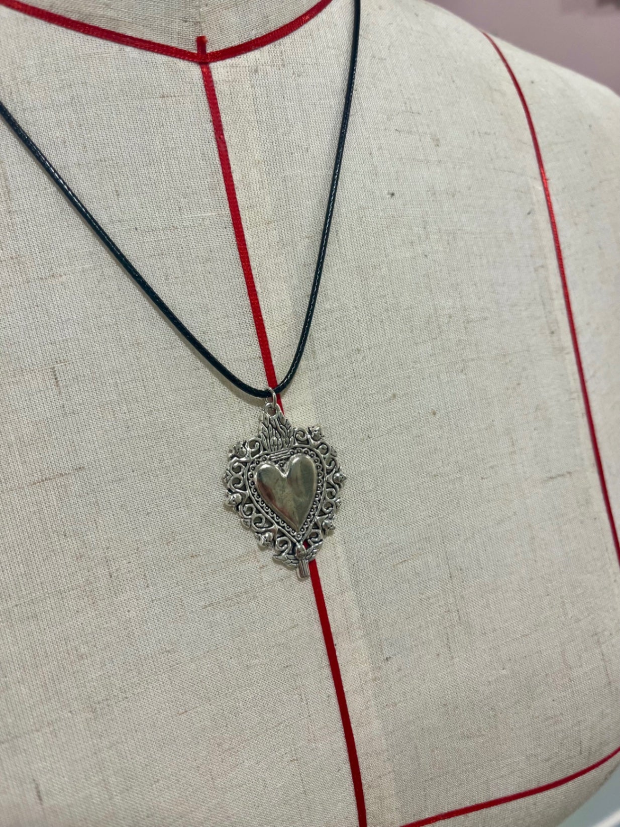 Luna Heart Pendant Leather Necklace