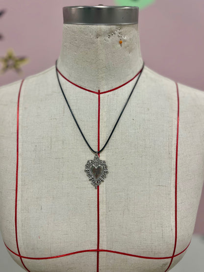 Luna Heart Pendant Leather Necklace