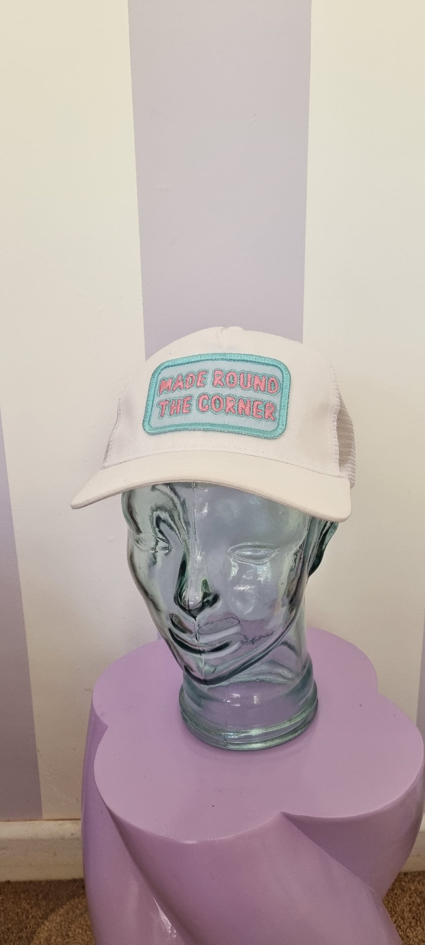 White with Blue Border Trucker Cap