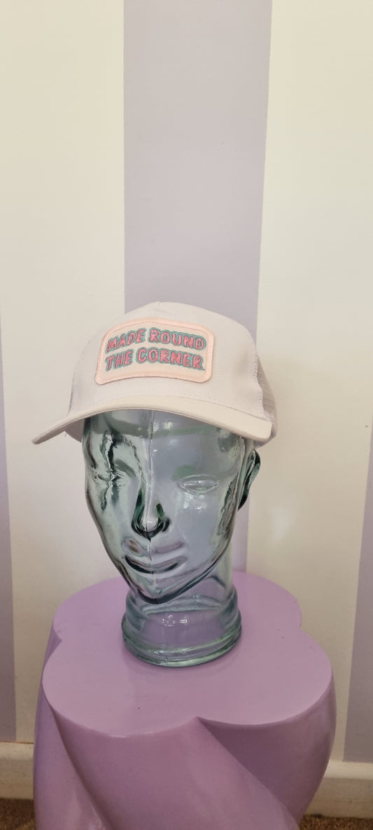 White Pink Border Trucker Cap