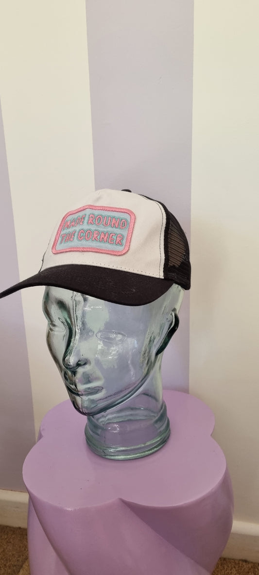 Black and Whit with Pink Border Trucker Cap
