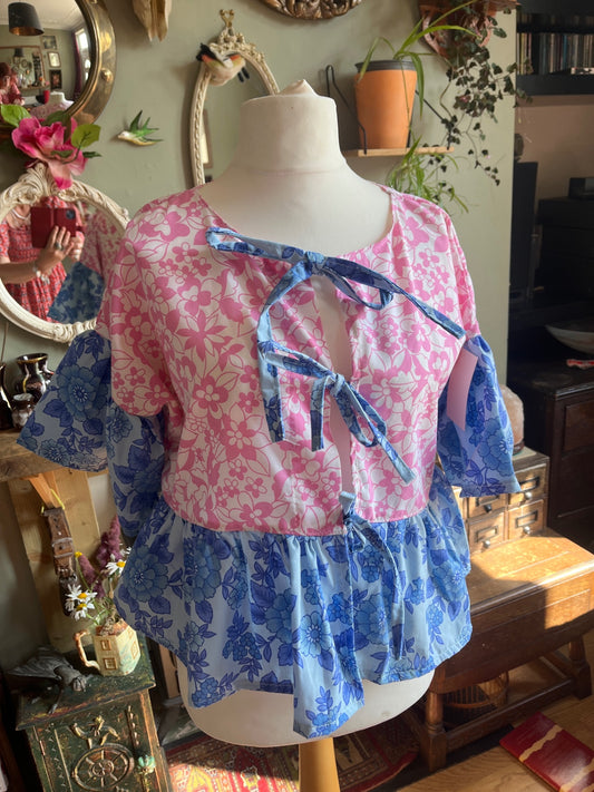 Pink and Blue Bow Top - UK 10-16