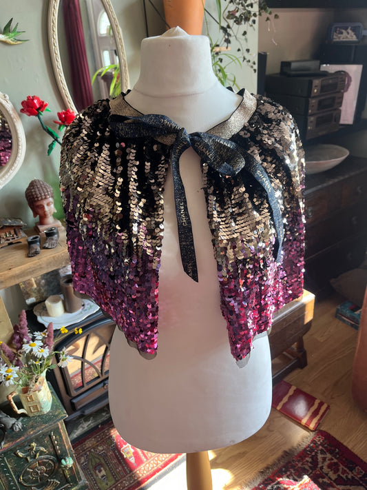 Champagne & Purple Sequin Cape - One Size