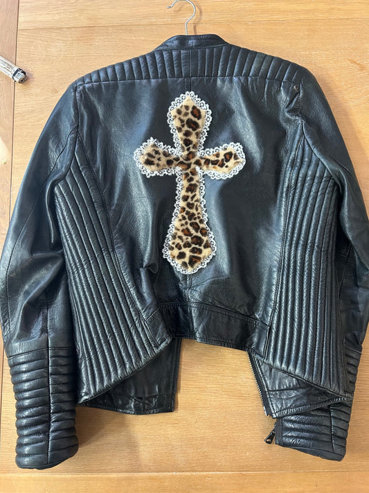 Leather Jacket Leopard Cross - S/M