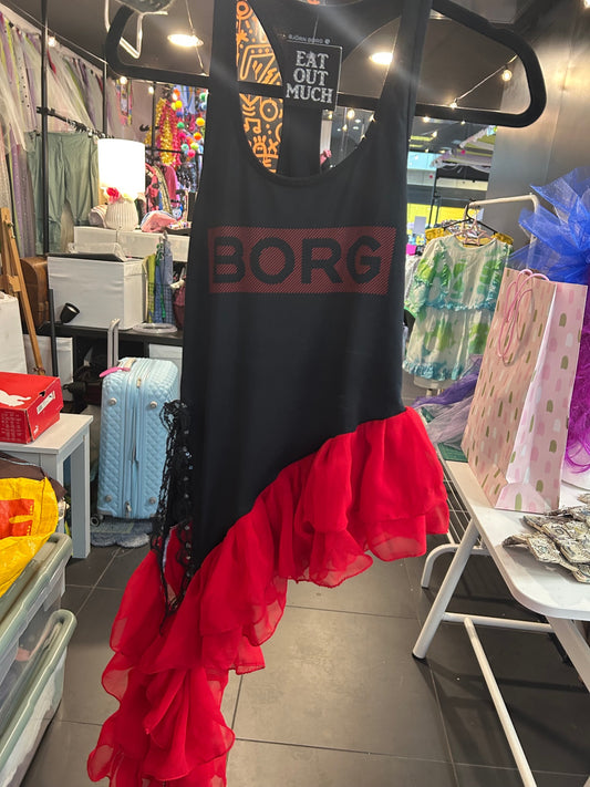 Upcycled Top Borg Red Frill - S/M