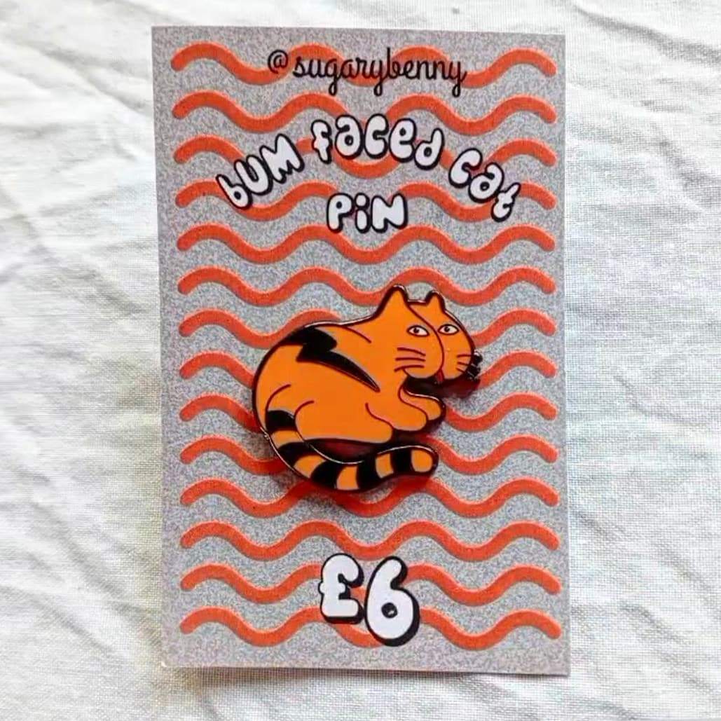 Bum Faced Cat Enamel Pin