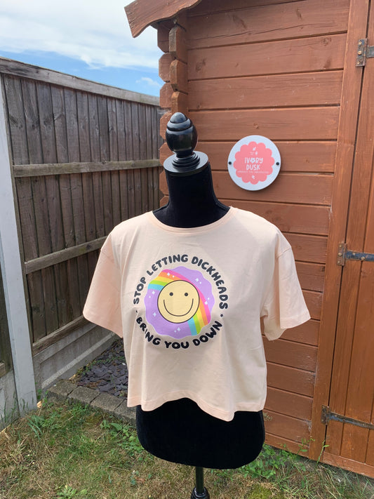 Dickheads cropped pale yellow tshirt