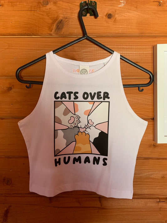 cats over humans cropped vest
