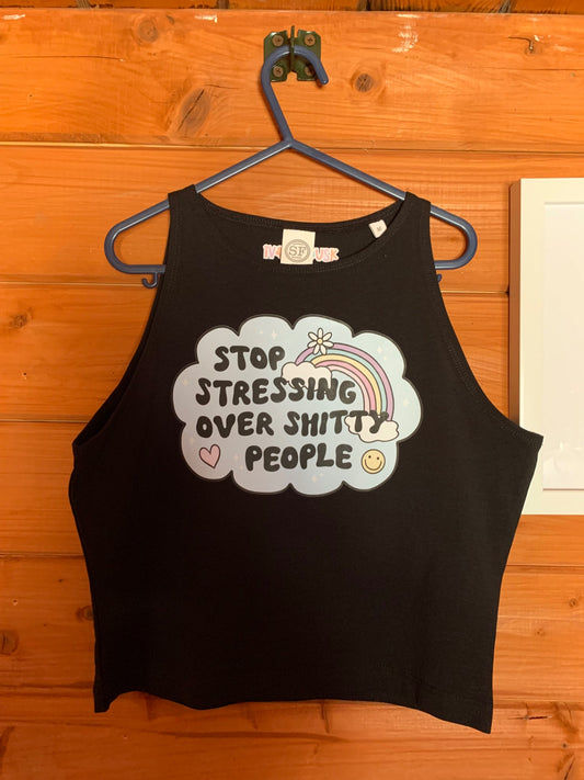 Shitty people black cropped vest 