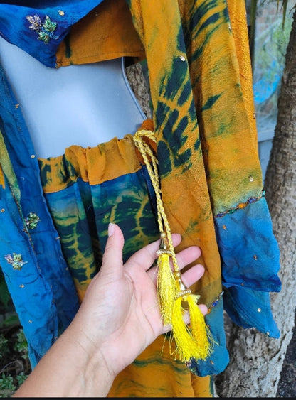 Yellow and blue Co ord set maxi skirt and top