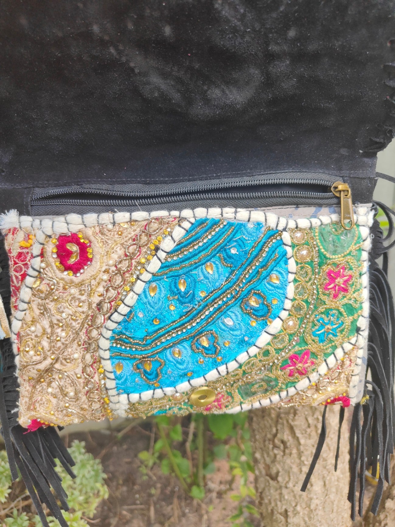 Chilean cross body bag -black tassles