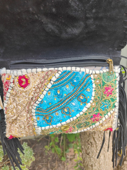 Chilean cross body bag -black tassles