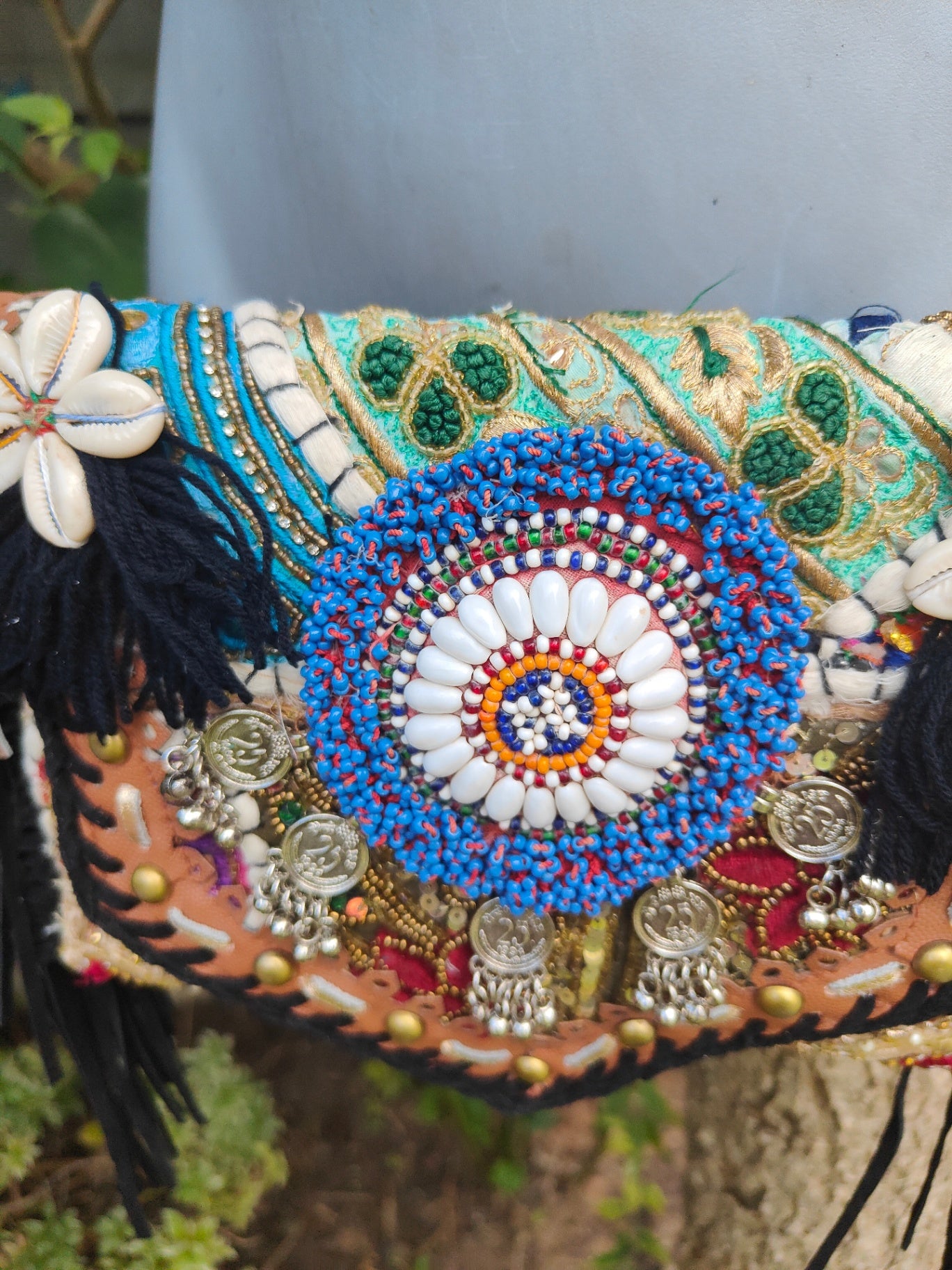 Chilean cross body bag -black tassles