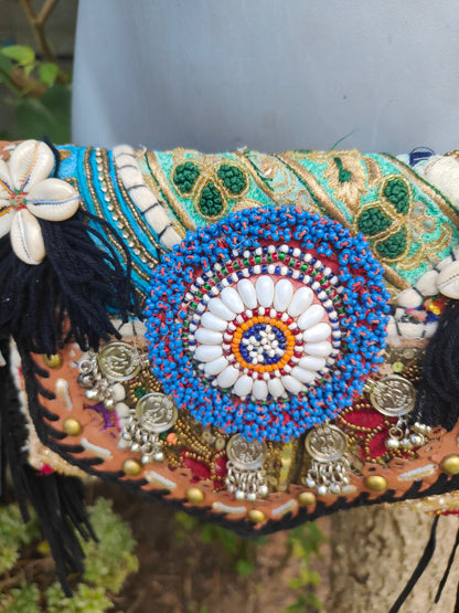 Chilean cross body bag -black tassles