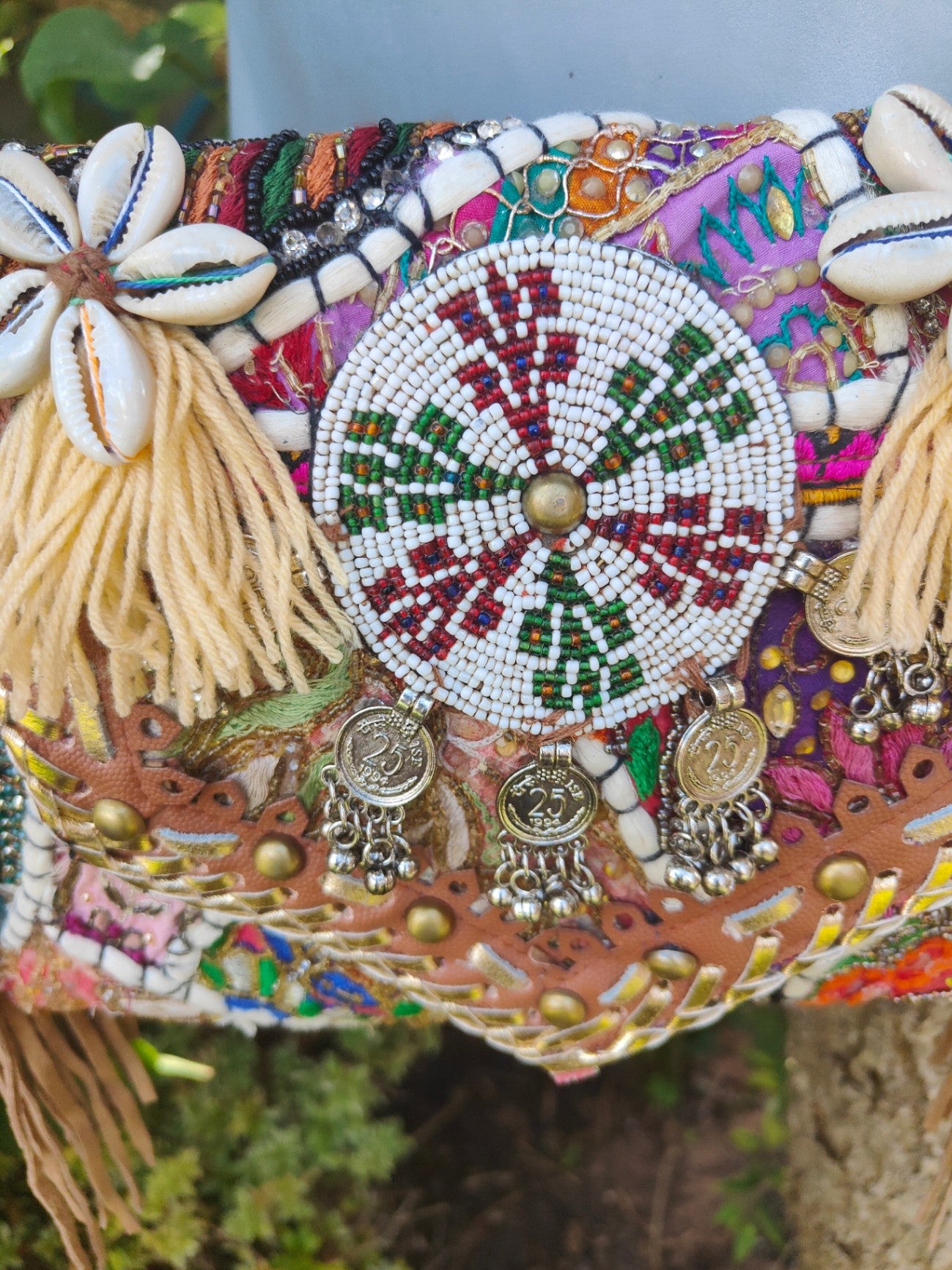 Chilean cross body bag - cream tassle