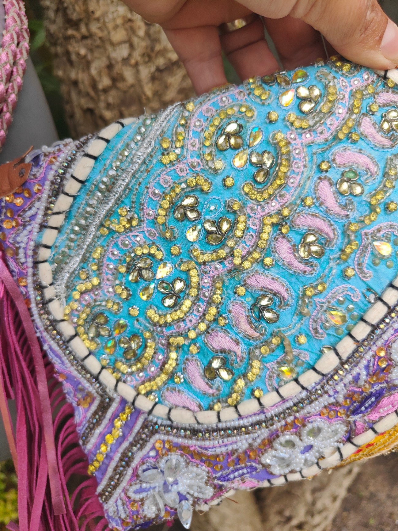 Chilean cross body bag - pink tassles 