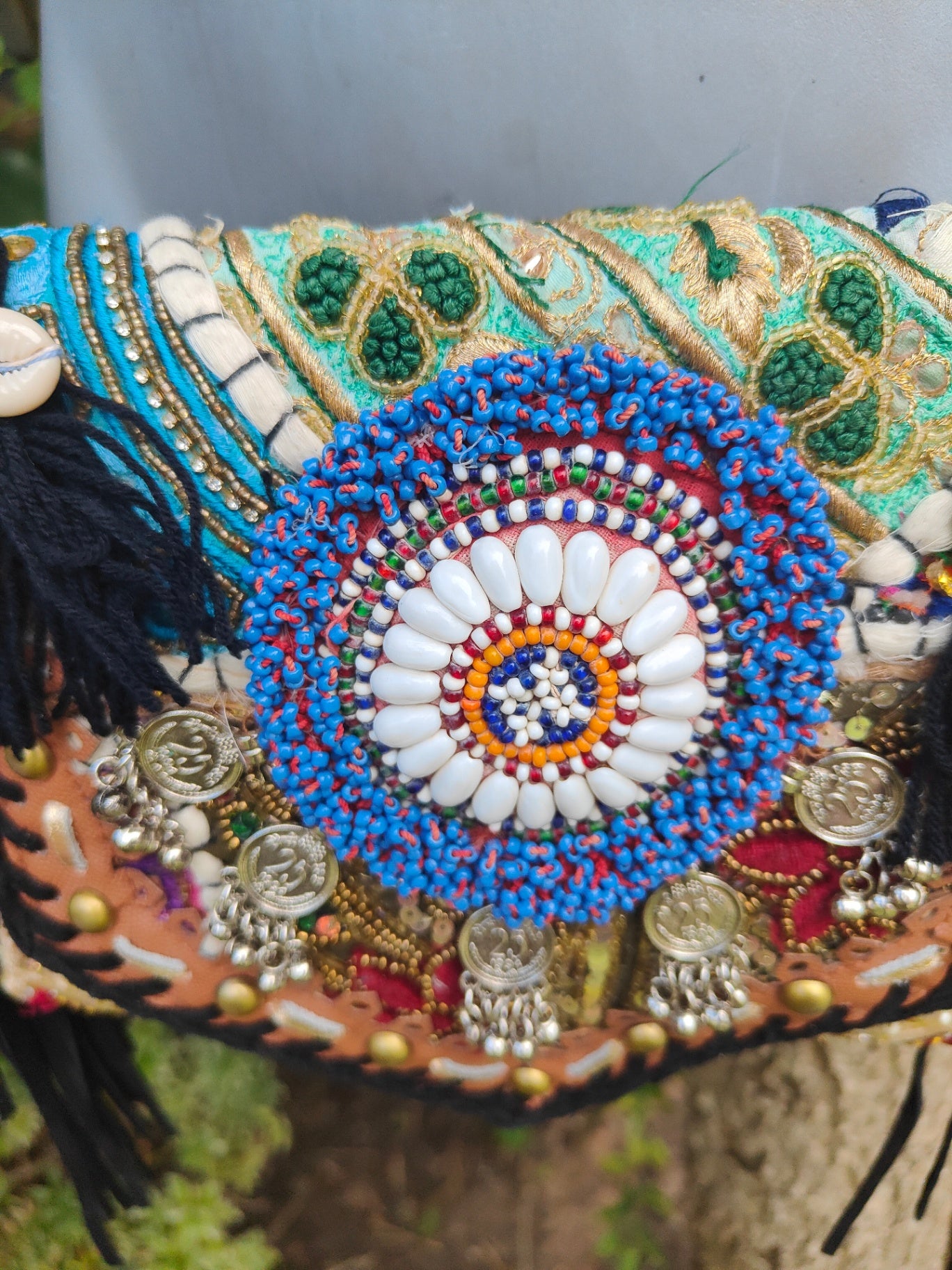 Chilean cross body bag -black tassles