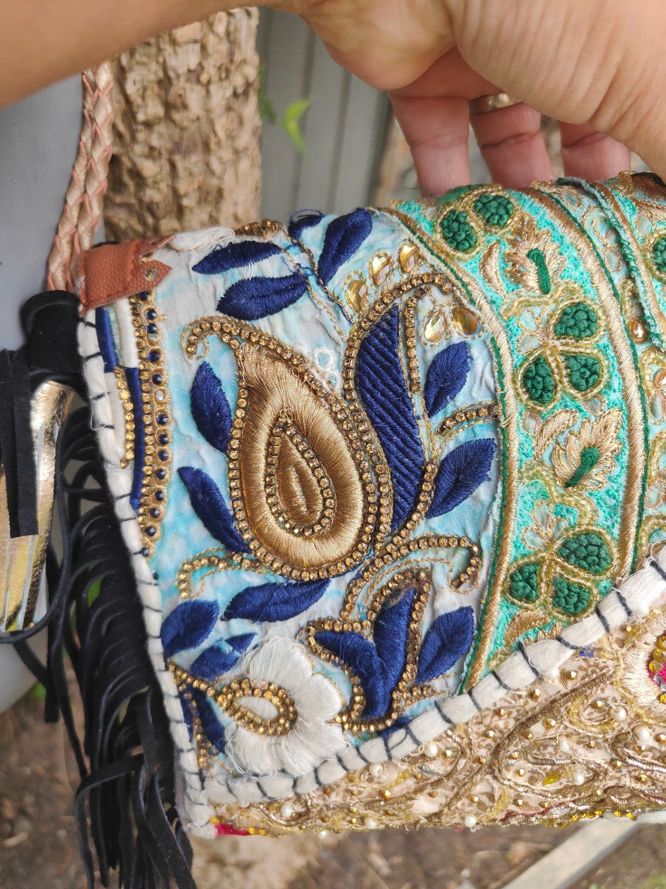 Chilean cross body bag -black tassles