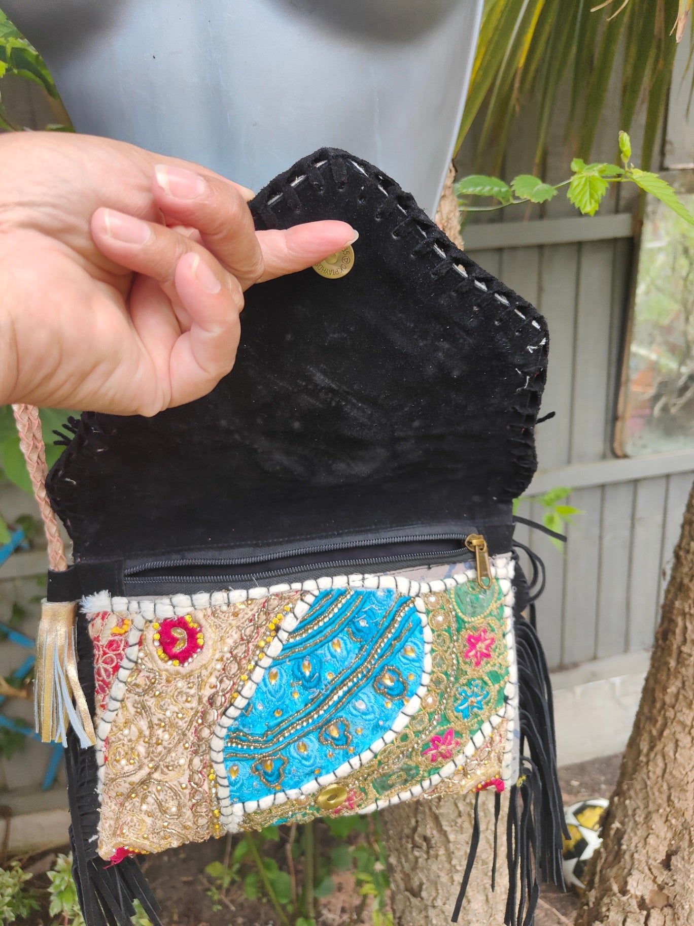 Chilean cross body bag -black tassles