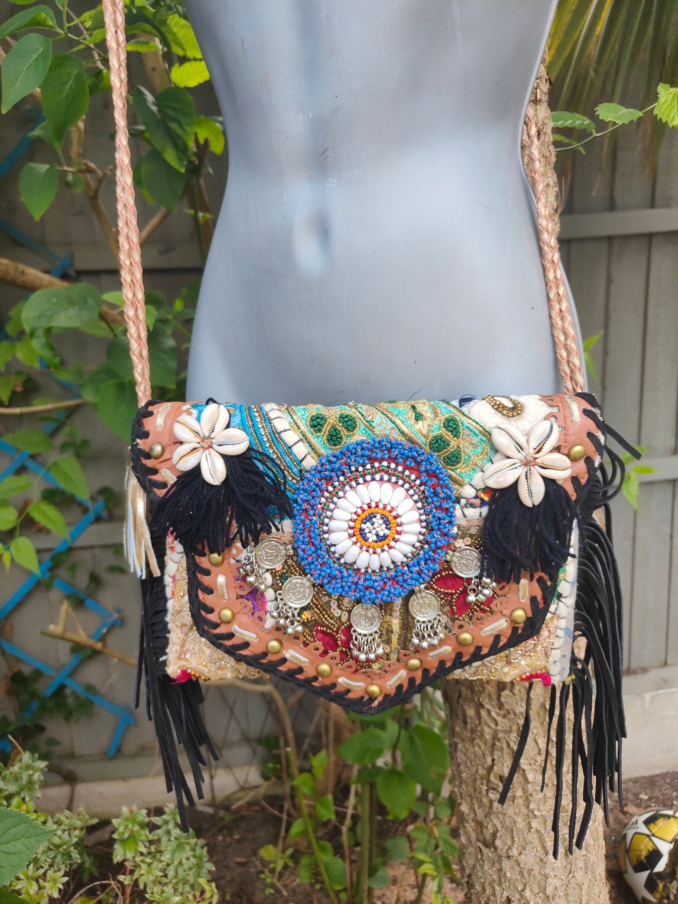 Chilean cross body bag -black tassles