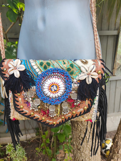 Chilean cross body bag -black tassles