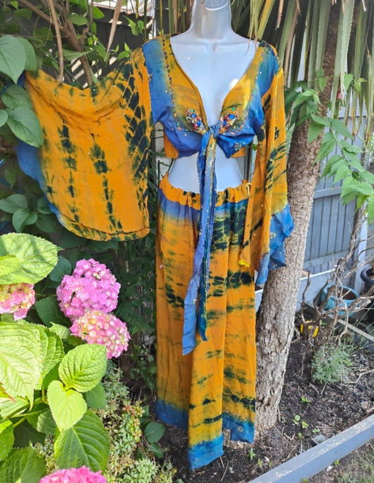 Yellow and blue Co ord set maxi skirt and top