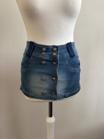 Pleated denim mini skirt 