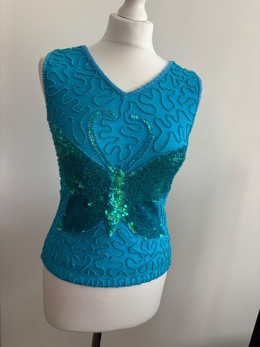Blue butterfly sequin top