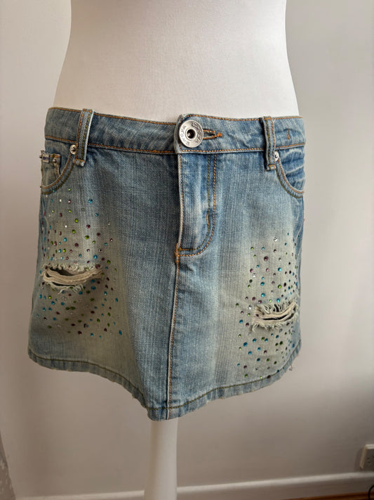 Denim mini skirt with sequins 