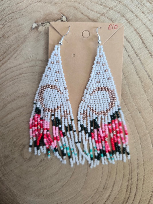 Floral moon beaded earrings 