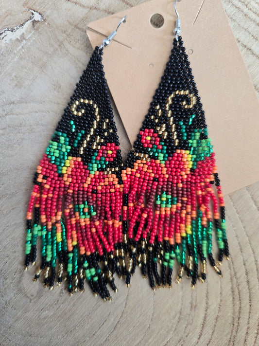 Red flower beaded earrings