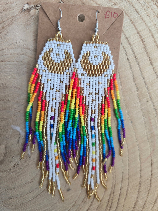 Rainbow moon beaded earrings 