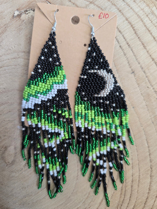 Green moon beaded earrings 