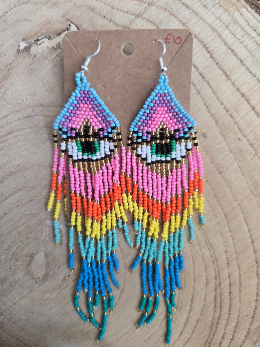 Pink all seeing eye beaded earrings 