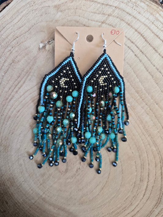 Mystical blue moon beaded earrings 
