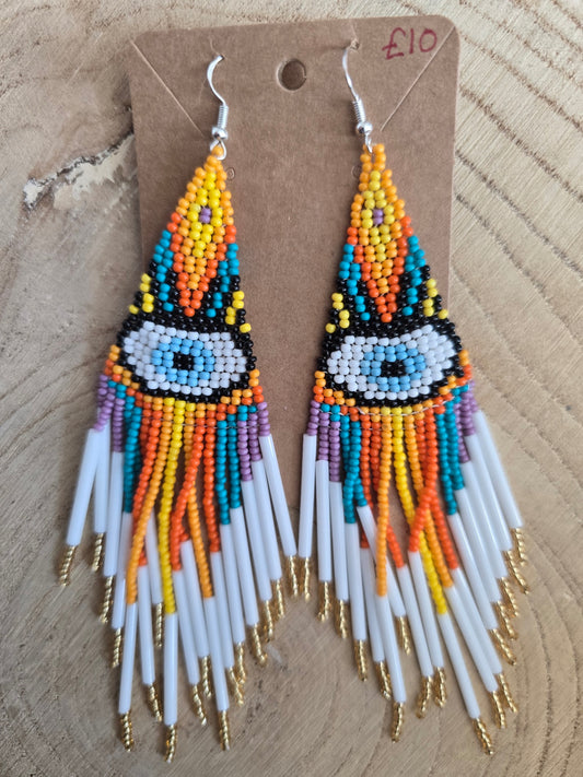 Rainbow all seeing eye beaded earrings 