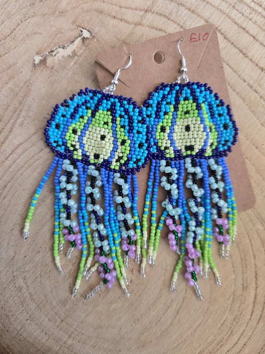 Blue jelly fish beaded earrings 