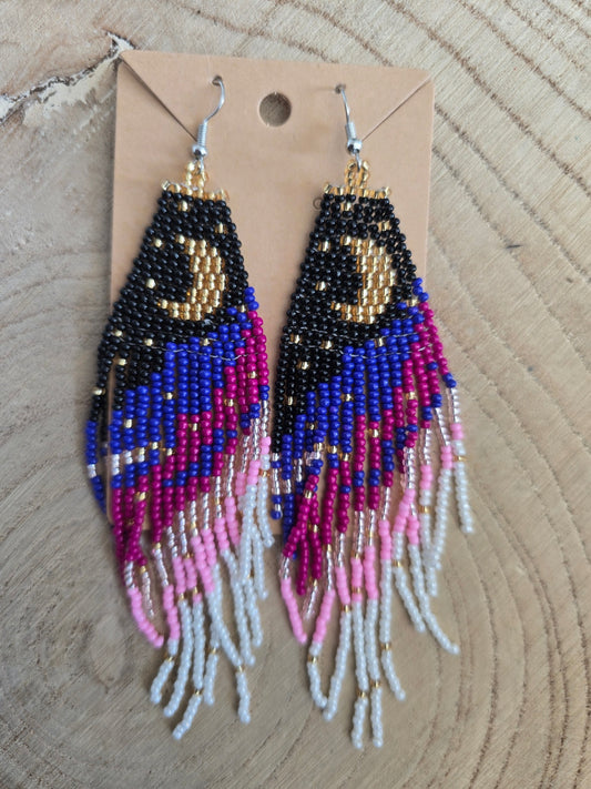 Gold moon beaded earrings 
