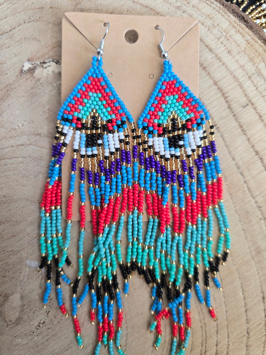 Blue all seeing eye beaded earrings 