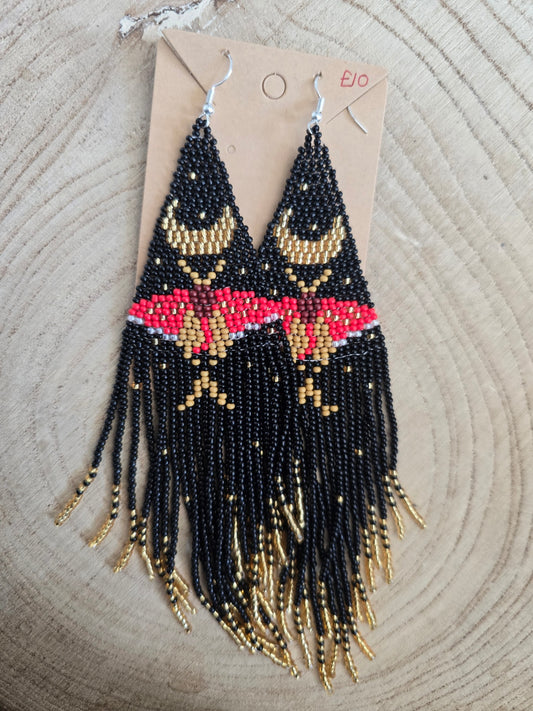 Red moth beaded earrings 