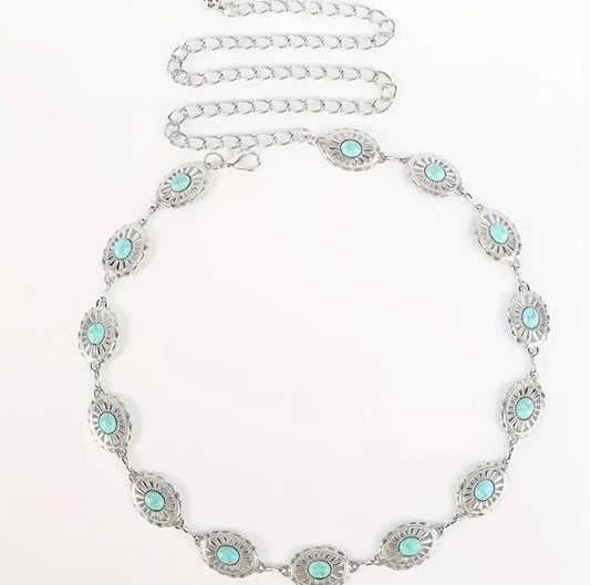 Silver Sunburst & Turquoise Charm Belt