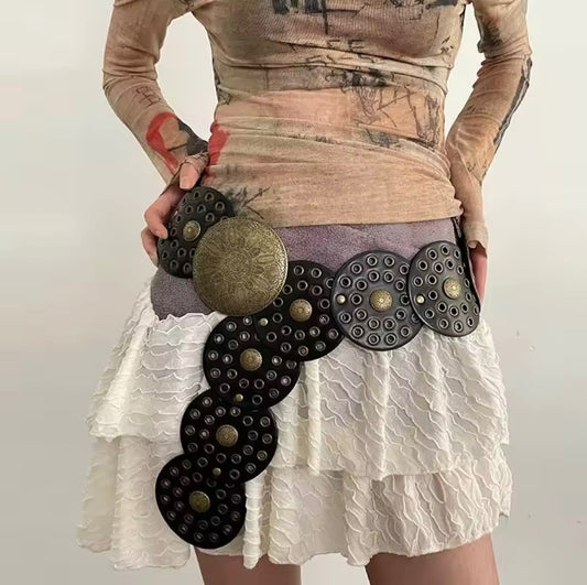 Midnight Warrior Studded Circle Belt