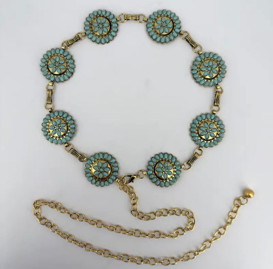 Turquoise Daisy Chain Charm Belt
