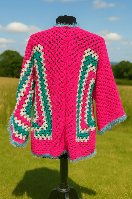 Neon pink white teal jacket/kimono