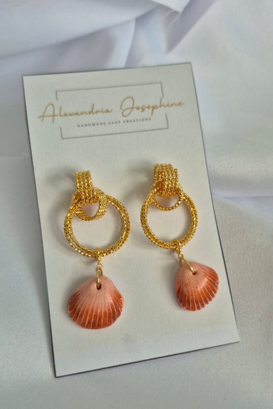Gold Plated Sparkle Hoop Seashell Earrings