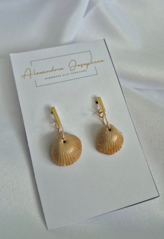 Gold Bar Drop Seashell Earrings