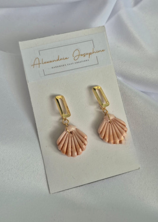 Gold Open Rectangle Stud Seashell Earrings
