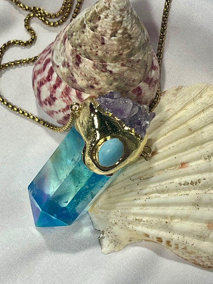 Celestial Vision Amulet – Bali Edition | Aura Quartz & Amethyst Necklace